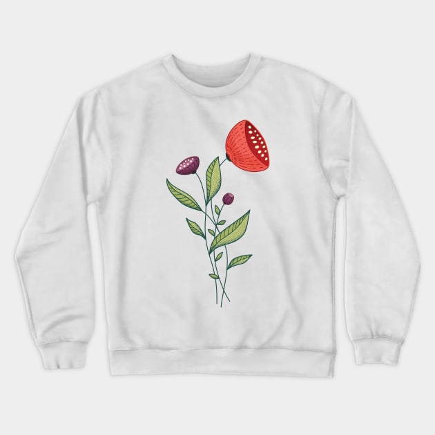 Spring Flowers Abstract Botanical Line Art Crewneck Sweatshirt by Boriana Giormova